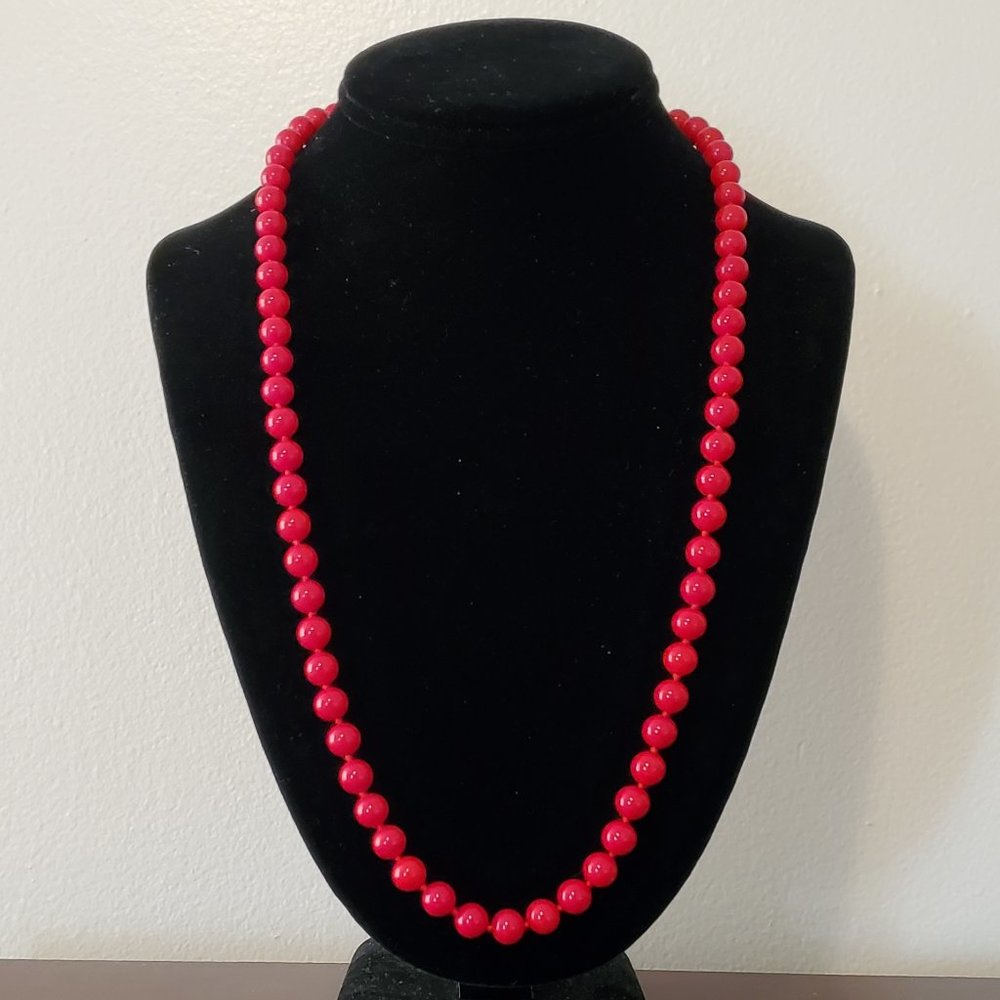 Vintage Monet NWT Hand Knotted Red Glass Beads Necklace 24"